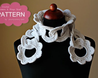 Crochet Pattern - Flowers And Rings Scarf (Pattern No. 037) - INSTANT DIGITAL DOWNLOAD