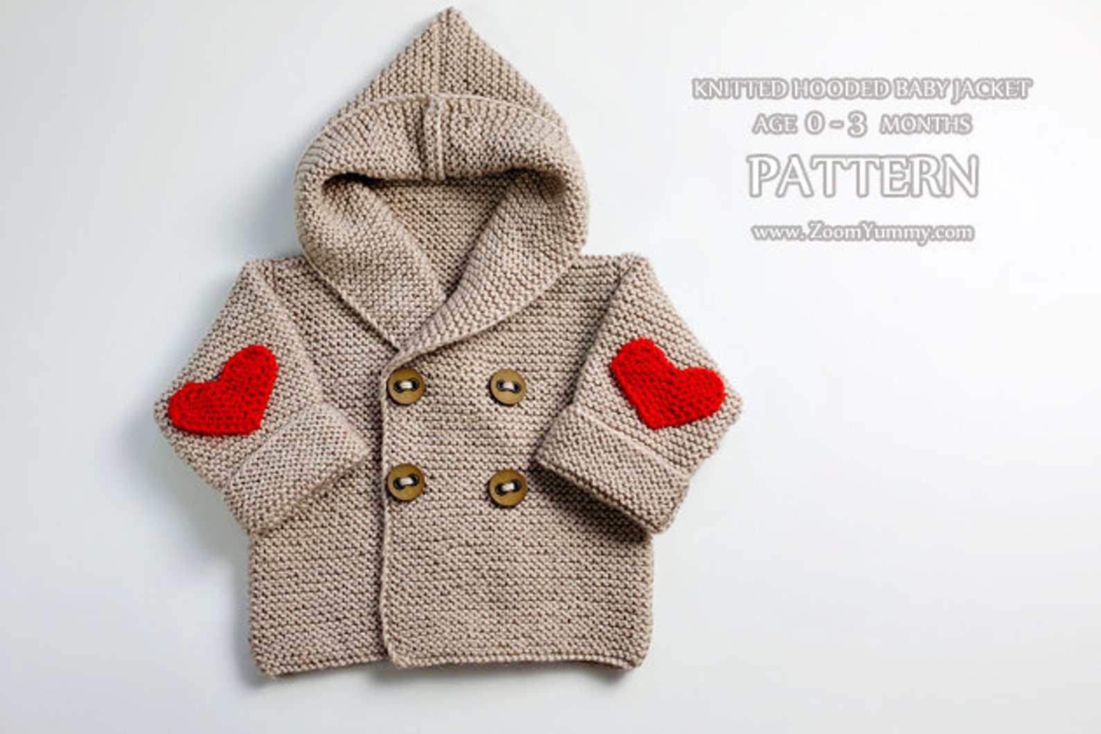 Knitting Pattern Hooded Baby Jacket Age 03 Months Pattern Etsy