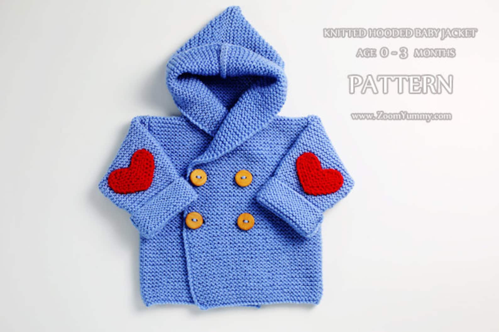 Knitting Pattern Hooded Baby Jacket Age 03 Months Pattern Etsy