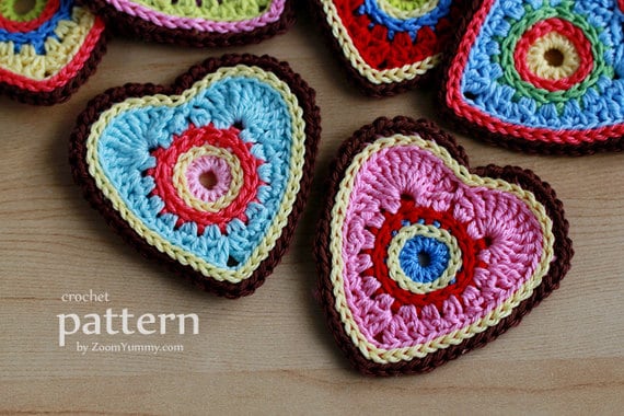 Crochet Heart Ornament Pattern: Colorful Appliques (PDF Pattern no. 25)