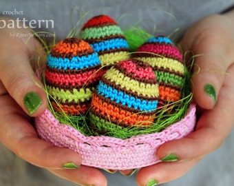 Crochet Pattern - Crochet Striped Easter Eggs In A Bowl (Pattern No. 054) - INSTANT DIGITAL DOWNLOAD
