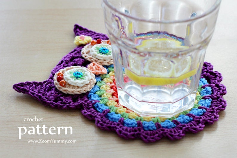 Crochet Pattern Crochet Owl Coasters, Appliques Pattern No. 058 INSTANT DIGITAL DOWNLOAD image 3