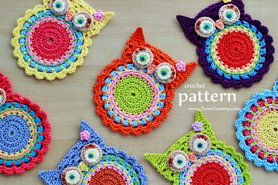 Crochet Owl Coaster Pattern: Applique PDF (Digital Download) - Pattern no. 58