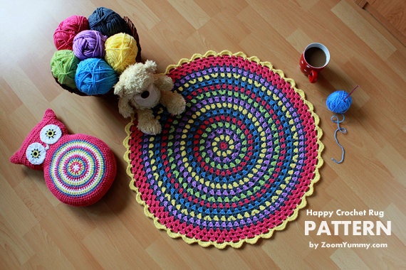 Crochet Pattern Happy Crochet Rug Pattern No 030 Instant Digital Download