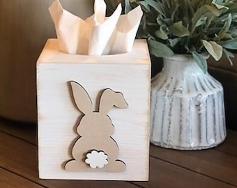 Easter Tissue box Cover - Rustic Rabbit Bunny Tissue Box Holder - Farmhouse Bathroom Decor - Country Style