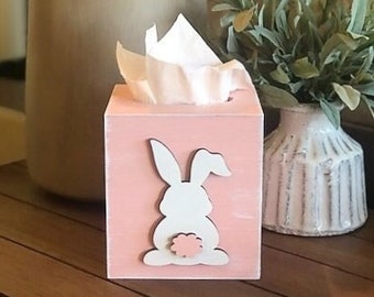 Easter Tissue box Cover - Rustic Bunny Farmhouse Tissue Box Holder - Bathroom Decor - Country Style
