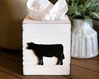 Farmhouse Tissue Box Cover - Farmhouse Rooster Pig Cow Barn Bathroom Decor - Square Bathroom Tissue Box - Bless You Rustic Bathroom Decor