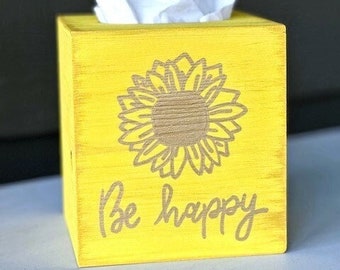 Tissue box Cover - Hello Sunshine - Kids Tissue Box Holder - Be Happy - Sunflower Bathroom Decor - YOUR CHOICE of COLOR