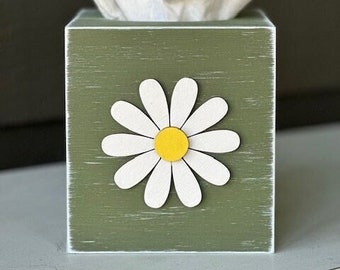 Flower Tissue Box Cover - Spring Bathroom Square Wood Tissue Box - Rustic Bathroom Decor - Girls Bathroom Decor