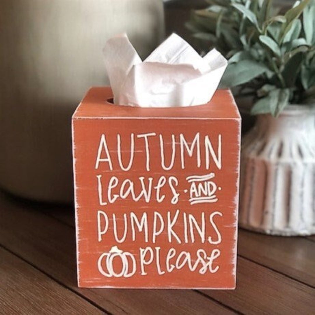 Fall Tissue Box Cover Autumn Leaves Pumpkins Please Fall Farmhouse