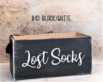 Farmhouse Laundry Room Decor -  Lost Sock Basket - Lost Sock Wood Crate - Laundry Room Storage and Organization Sign