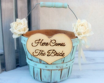 Flower Girl Basket Paper Roses Rustic Shabby Chic Wedding (Your CHOICE of Color)