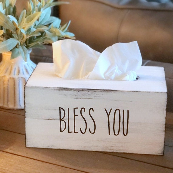 Wood Tissue Box Cover Rectangular - Rustic Farmhouse White Wooden