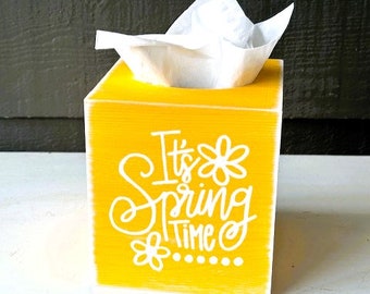 Tissue box Cover - Hello Sunshine - Kids Tissue Box Holder - Be Happy - Sunflower Bathroom Decor - YOUR CHOICE of COLOR