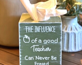 Teacher Tissue Box Cover - Nurse Square Wood Tissue Box - Medical Office Decor - Class Room Decor- Teacher Gift - Kitchen Decor