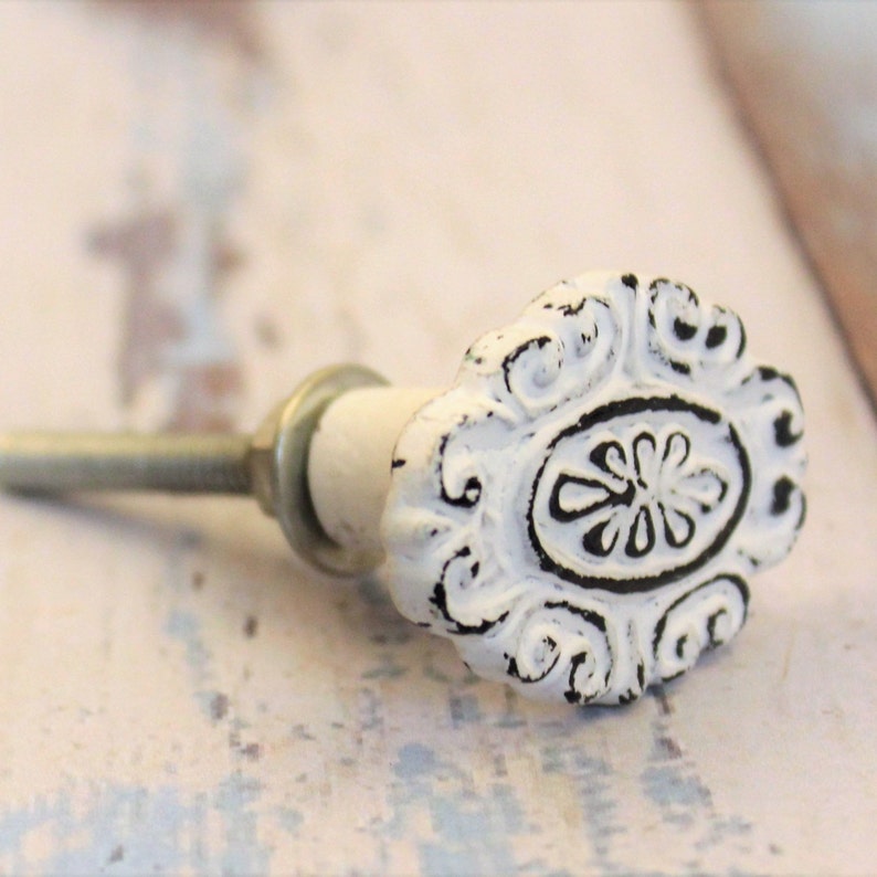 White Vintage Knob Cast Iron Cabinet Knob Dresser Drawer Etsy