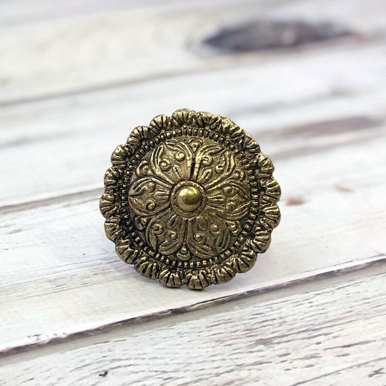 Gold Cabinet Knobs Dresser Drawer Knobs Flower Medallion Etsy