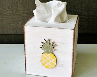Pineapple Tissue Box Cover - Pineapple Kitchen & Bathroom -Summer Tropical Bathroom Decor -Custom Color Wood Tissue Box Holder, Kitchen Gift