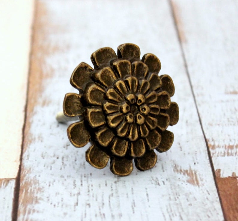 Gold Flower Knob Knobs Vintage Gold Knob Gold Etsy
