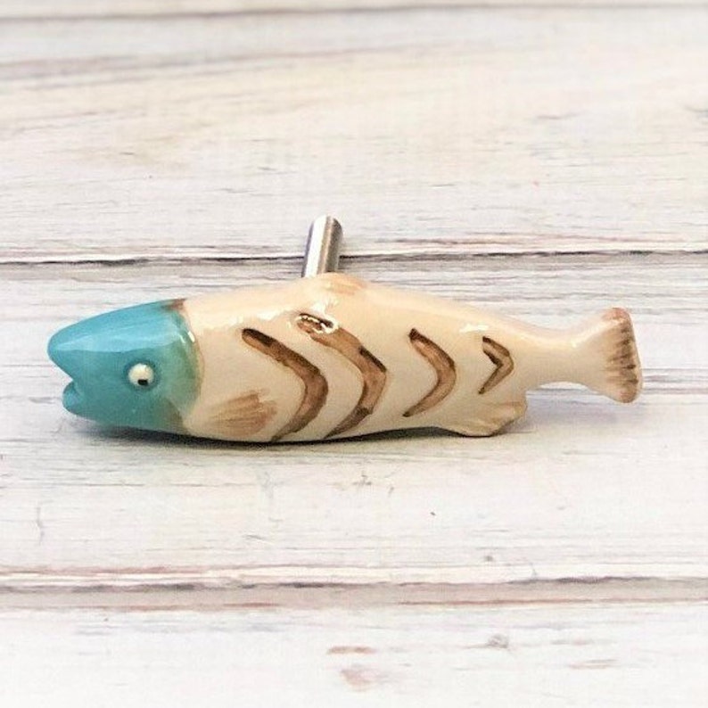 Nautical Knob Pull Ceramic Fish Knob Beach House Knobs Fish Drawer Pull Fish Drawer Handles Kitchen Cabinet Knob Colorful Fish Knob