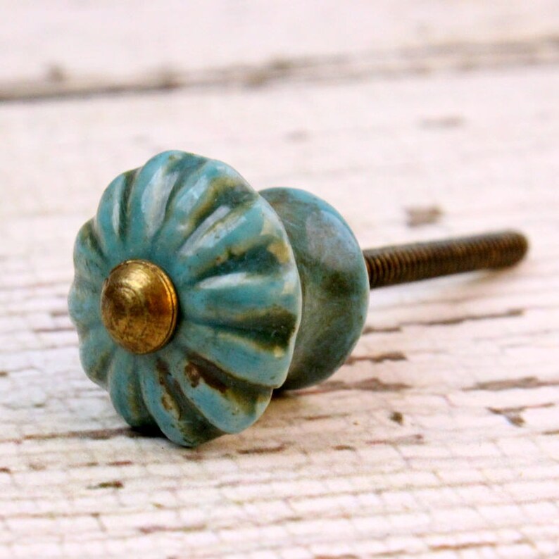 Turquoise Knob Ceramic Knob Farmhouse Style Chic Etsy