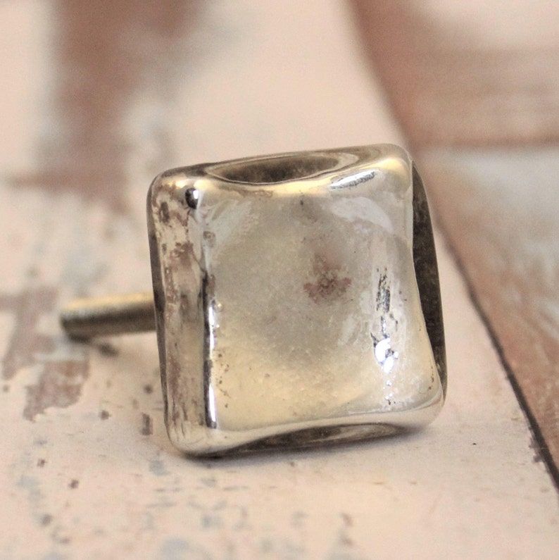 Mercury Glass Knob Square Drawer Knob Silver Knob Etsy