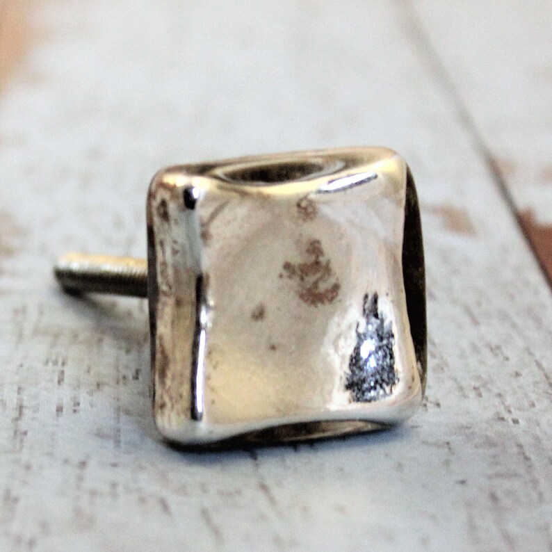 Mercury Glass Knob Square Drawer Knob Silver Knob Etsy