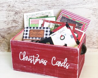 Christmas Card Holder, Farmhouse Style Christmas Card Display, Rustic Crate Holiday Home Decor