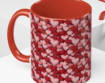 Hearts 3D Mug Accent Coffee Mug 11oz or 15oz | Heart Pattern Ceramic Cup