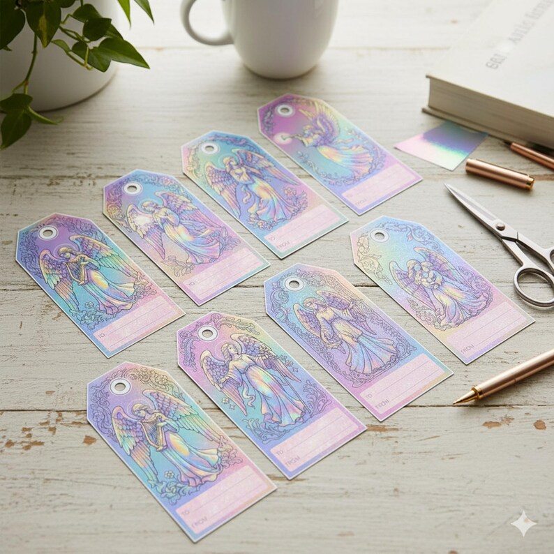 8 Printable Holographic Angel Gift Tags | Elegant To/from Present ...