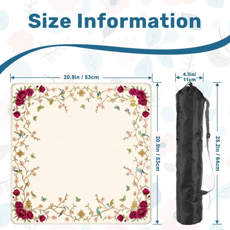 Mahjong Game Mat 20.9"x20.9" Protection Table Covering Gaming Quiet Tournament Accessory Travel Bag Portable Design Square Shape Nonslip image 2