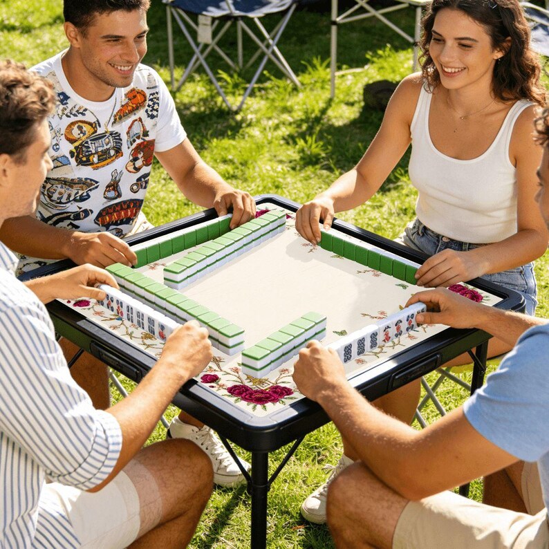 Mahjong Game Mat 20.9"x20.9" Protection Table Covering Gaming Quiet Tournament Accessory Travel Bag Portable Design Square Shape Nonslip image 6