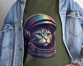 Astronaut Cat T-Shirt, Galaxy Space Kitty Tee, Retro Sci Fi Cosmic Gamer Gift, Nebula Tabby Cat Shirt, Cute Space Animal Graphic Tee