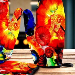 Juego de manoplas de horno con diseño abstracto de vidrio, equipo de seguridad para hornear, protección para las manos, agarradera acolchada para horno, patrón decorativo, para chef.