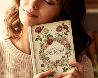 Vintage Floral Hardcover Journal Antique Roses Notebook Lined Pages Sewn Spine Writing Diary Gift for Her Mom Mother Grandmother