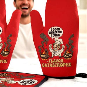 Conjunto de Luvas de Forno e Pegadores de Panela Estampados em Vermelho para Cozinha, Resistentes ao Calor, Equipamento de Segurança para Assar, Proteção para as Mãos, Acolchoados e Decorativos para Chefs de Cozinha.