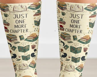 Book Lover Socks | Reading Theme Novel Pattern Socks, Book Lover Crew Socks