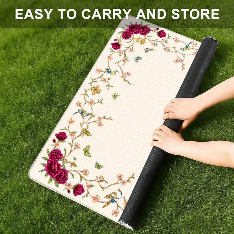 Mahjong Game Mat 20.9"x20.9" Protection Table Covering Gaming Quiet Tournament Accessory Travel Bag Portable Design Square Shape Nonslip image 4