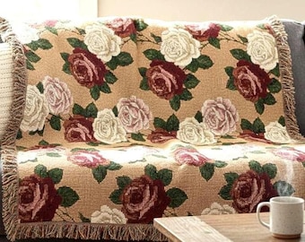 Boho Vintage Floral Woven Blanket | Botanical Throw