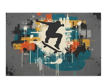 Póster mate de estilo graffiti urbano para dormitorio, arte mural de skate, cultura del skate, skate callejero, goteo neón, lienzo horizontal, idea de regalo