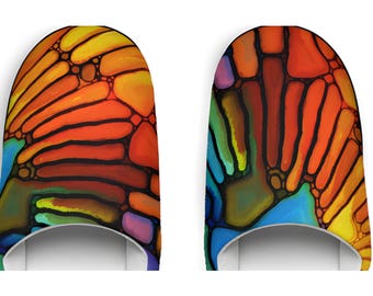 Pantuflas de mujer con vitrales / Impresión artística colorida, acuarela