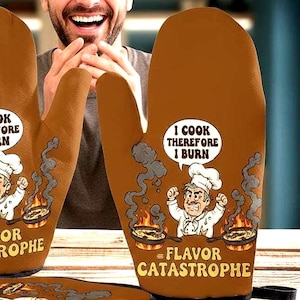 Conjunto de Luvas de Forno, Pegador de Panela, Estampado Marrom, Conjunto de Cozinha Resistente ao Calor, Equipamento de Segurança para Assar, Proteção para as Mãos, Acolchoado, Decorativo, para Chef.