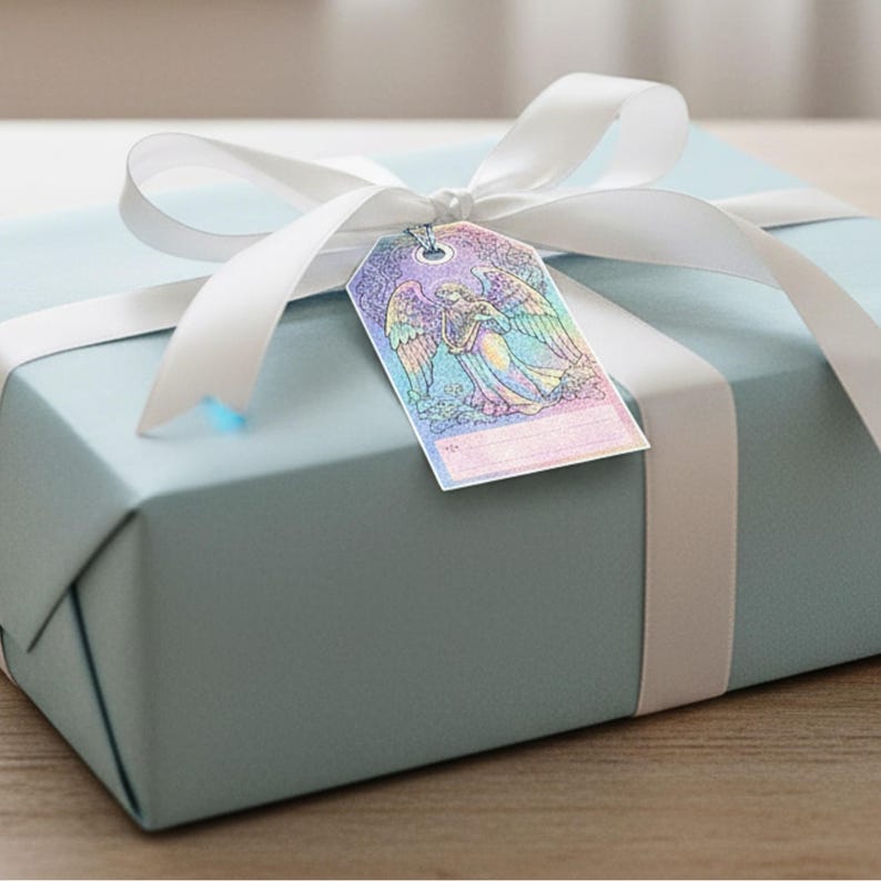 8 Printable Holographic Angel Gift Tags | Elegant To/from Present ...