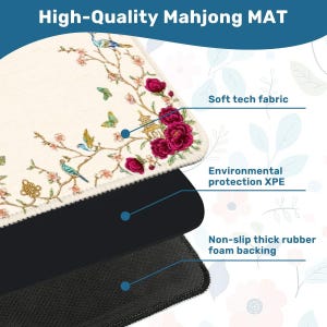 Mahjong Game Mat 20.9"x20.9" Protection Table Covering Gaming Quiet Tournament Accessory Travel Bag Portable Design Square Shape Nonslip image 3
