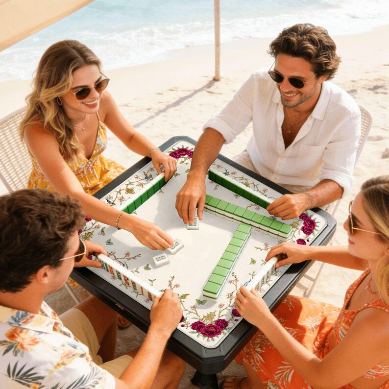 Mahjong Game Mat 20.9"x20.9" Protection Table Covering Gaming Quiet Tournament Accessory Travel Bag Portable Design Square Shape Nonslip image 5