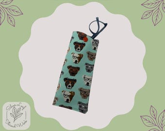 Handmade Dog Eyeglass Case, Mint Cotton Fabric, Slim Snap Glasses Holder
