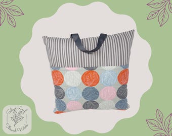 Reading Pocket Pillow – Yarn Print Book Holder with Handle, Cozy Reading Companion