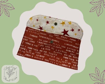 Rust Cotton Clutch Wallet | Star Lining, Brass Snap Closure, Handmade Bookish Style