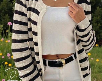 Striped Cardigan Sweater for Women: Elegant Button-Up Sweater - Cosy Autumn Essential