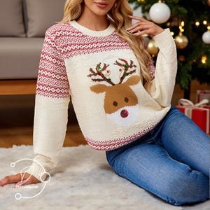 Ugly Christmas Sweater Ugly Christmas Sweater Renna Maglione a maniche lunghe, maglione natalizio con scollo rotondo, 07, XL
